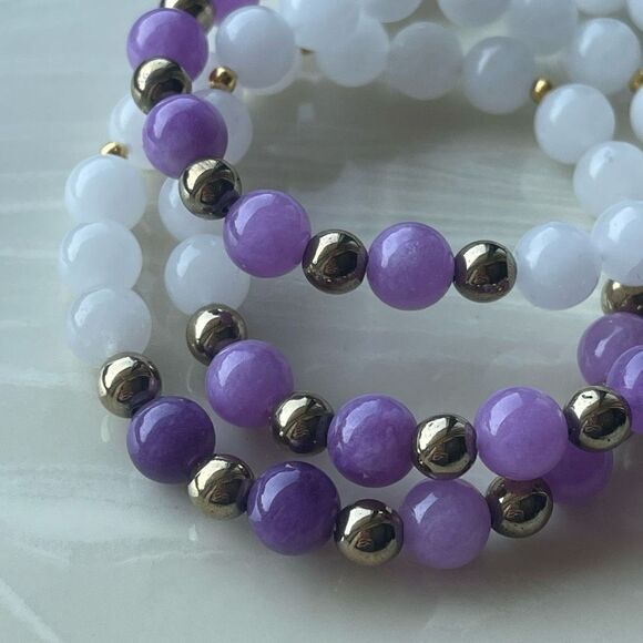 Lepidolite pyrite white jade NEW stretch bracelet ONE meditation yoga - Picture 5 of 12